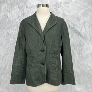 Lafayette 148 Leonara Green Waxed Linen Blazer Womens 10 Ruched Classic Preppy
